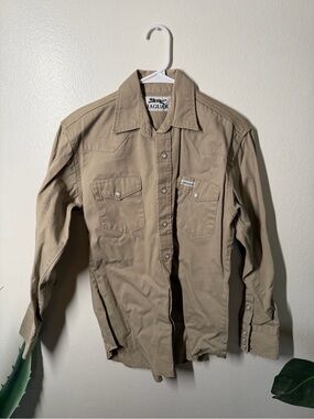 Jaguar Long-Sleeve Casual Peal Snap Shirt in Khaki